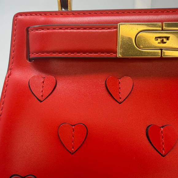 Tory Burch Lee Radziwill Petite Heart Embossed Red Leather Bag Crossbody - Picture 13 of 15
